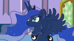 Size: 1366x768 | Tagged: safe, artist:forgalorga, princess luna, alicorn, pony, double alicorn, luna is not amused, multiple horns, multiple wings, unamused, youtube link