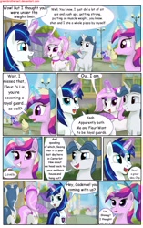 Size: 1950x3102 | Tagged: safe, artist:greenbrothersart, fancypants, fleur-de-lis, princess cadance, shining armor, alicorn, pony, unicorn, comic:love is magic, comic, eye dialect, fan, female, food, ice cream, male, tail wrap, teen princess cadance, teenager