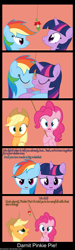 Size: 1700x5700 | Tagged: safe, artist:waveywaves, derpibooru import, applejack, pinkie pie, rainbow dash, twilight sparkle, earth pony, pegasus, pony, blushing, comic, female, imminent kissing, kissing, lesbian, mistletoe, prank, shipping, twidash