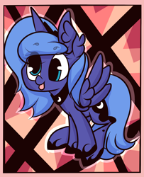 Size: 2030x2505 | Tagged: safe, artist:hedgehog-plant, princess luna, alicorn, pony, abstract background, cross-eyed, female, mare, s1 luna, solo, tongue out