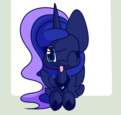 Size: 1800x1700 | Tagged: safe, artist:hedgehog-plant, princess luna, alicorn, pony, female, looking at you, mare, one eye closed, solo, tongue out