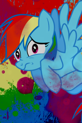 Size: 500x750 | Tagged: safe, artist:euphoriapony, rainbow dash, pegasus, pony, cowering, iphone wallpaper, paint spots, scared, scaredy dash