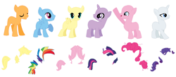 Size: 1425x621 | Tagged: safe, artist:selenaede, derpibooru import, applejack, applejack (male), bubble berry, butterscotch, dusk shine, elusive, fluttershy, pinkie pie, rainbow blitz, rainbow dash, rarity, twilight sparkle, earth pony, pegasus, pony, unicorn, bald, base, mane six, rule 63