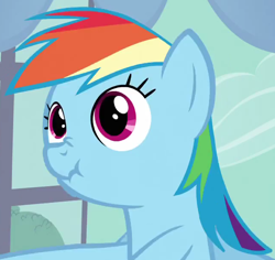 Size: 642x607 | Tagged: safe, screencap, rainbow dash, pegasus, pony, spike at your service, female, mare, scrunchbow dash, scrunchy face, solo