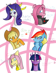 Size: 1655x2136 | Tagged: safe, artist:gatesmccloud, artist:skyspeardraw, derpibooru import, applejack, fluttershy, pinkie pie, rainbow dash, rarity, twilight sparkle, earth pony, pegasus, pony, unicorn, bad end, chaos, cmc 10k, female