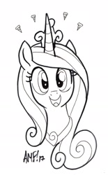 Size: 1290x2074 | Tagged: safe, artist:tonyfleecs, princess cadance, alicorn, pony, bust, commission, cute, cutedance, female, food, hi anon, looking at you, mare, meme, open mouth, pizza, silly, silly pony, smiling, solo