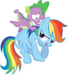 Size: 2986x3304 | Tagged: safe, artist:sulyo, rainbow dash, spike, dragon, pegasus, pony, female, male, rainbowspike, riding, rodeo, shipping, straight