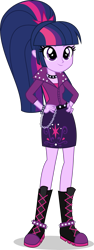 Size: 1870x5000 | Tagged: safe, artist:xebck, derpibooru import, twilight sparkle, equestria girls, absurd resolution, alternate hairstyle, alternate universe, boots, clothes, collar, cutie mark, cutie mark clothes, cutie mark hair accessory, jacket, ponytail, role reversal, simple background, solo, spikes, transparent background, vector