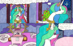 Size: 3282x2090 | Tagged: safe, artist:eternaljonathan, princess cadance, princess celestia, alicorn, pony, comic:a new twist, canterlot castle, comic, crib, note, princess, traditional art