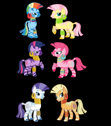 Size: 2736x3084 | Tagged: safe, artist:oliwia2514, derpibooru import, applejack, fluttershy, pinkie pie, rainbow dash, rarity, twilight sparkle, zecora, zebra, dark background, mane six, palette swap, simple background, species swap, zebrafied