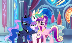 Size: 3920x2337 | Tagged: safe, artist:velveagicsentryyt, princess cadance, princess celestia, princess flurry heart, princess luna, alicorn, pony, my little pony: the movie, aunt and niece, auntie luna, auntlestia, female, high res, mother and child, mother and daughter, movie accurate, older, parent and child, royal sisters
