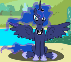 Size: 795x696 | Tagged: safe, artist:iknowpony, princess luna, alicorn, pony, animated, boop, cursor, eyes closed, female, flash game, game, gif, hooves, horn, jewelry, mare, petting, regalia, simulator, sitting, smiling, solo, spread wings, tiara, tree, video game, wings