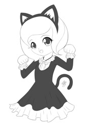 Size: 700x1000 | Tagged: safe, artist:jdan-s, princess luna, human, bell, cat bell, cat ears, female, filly, humanized, inktober, looking at you, monochrome, princess mewna, solo, woona, younger