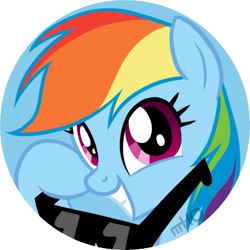 Size: 745x745 | Tagged: safe, artist:empty-10, rainbow dash, pegasus, pony, button, happy, sunglasses