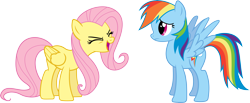 Size: 9665x4000 | Tagged: safe, artist:uxyd, fluttershy, rainbow dash, pegasus, pony, sonic rainboom (episode), simple background, transparent background, vector