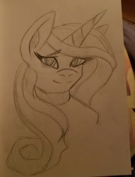 Size: 980x1285 | Tagged: safe, artist:hpbudgecraft, princess cadance, alicorn, pony, female, mare, smiling, solo, traditional art