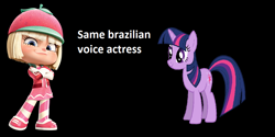 Size: 1100x552 | Tagged: safe, derpibooru import, twilight sparkle, actress, bianca alencar, brazil, exploitable meme, meme, movie, same voice actor, taffyta muttonfudge, wreck-it ralph