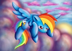 Size: 4961x3508 | Tagged: safe, artist:teengirl, rainbow dash, pegasus, pony, cloud, cloudy, flying, solo