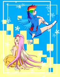 Size: 500x644 | Tagged: safe, artist:heavelle, fluttershy, rainbow dash, humanized, winged humanization