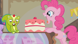 Size: 1280x720 | Tagged: safe, derpibooru import, edit, edited screencap, screencap, pinkie pie, twilight sparkle, earth pony, pony, swarm of the century, happy tree friends, nutty, open mouth, this will end in tears and/or death