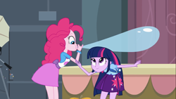 Size: 1366x768 | Tagged: safe, derpibooru import, screencap, pinkie pie, twilight sparkle, equestria girls, balloon, blowing up balloons, inflation