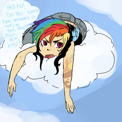 Size: 500x500 | Tagged: safe, rainbow blitz, rainbow dash, askequestrianboys, cloud, cloudy, humanized, rule 63, rule 63'd rule 63, tattoo, winged humanization