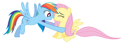 Size: 7500x2700 | Tagged: safe, artist:pikamander2, fluttershy, rainbow dash, pegasus, pony, blue coat, female, mare, multicolored mane, pink mane, wings, yellow coat