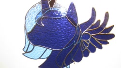 Size: 960x540 | Tagged: safe, artist:wistfulfantasy, princess luna, alicorn, pony, bust, craft, irl, photo, solo, stained glass, stained glass (irl)