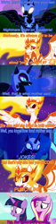 Size: 977x3865 | Tagged: safe, artist:alphamonouryuuken, edit, edited screencap, screencap, daybreaker, nightmare moon, princess cadance, twilight sparkle, twilight sparkle (alicorn), alicorn, pony, a royal problem, luna eclipsed, once upon a zeppelin, the cutie re-mark, angry, cooler (dbz), dragon ball z, dragonball z abridged, female, frieza, future trunks, gohan, mare, plan to eradicate christmas, story in the comments, team four star, text