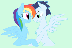 Size: 1024x689 | Tagged: safe, artist:iamjudycarbunkle, rainbow dash, soarin', pegasus, pony, chest fluff, female, male, shipping, soarindash, straight