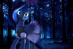 Size: 1908x1272 | Tagged: safe, artist:loveslove, princess luna, alicorn, pony, 3d, clothes, dress, female, forest, mare, missing accessory, solo, source filmmaker