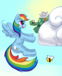 Size: 900x1100 | Tagged: safe, artist:indigowolf13, rainbow dash, tank, pegasus, pony, cloud, flying