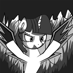 Size: 1024x1024 | Tagged: safe, artist:ivacatherianoid, derpibooru import, twilight sparkle, dark magic, magic, manga style, solo, sombra eyes