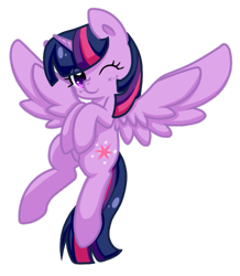 Size: 465x534 | Tagged: safe, artist:cloureed, derpibooru import, twilight sparkle, twilight sparkle (alicorn), alicorn, pony, cute, female, flying, mare, one eye closed, simple background, solo, transparent background, wink