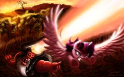 Size: 1920x1200 | Tagged: safe, artist:skodadav, derpibooru import, lord tirek, twilight sparkle, twilight sparkle (alicorn), alicorn, pony, twilight's kingdom, female, mare, twilight vs tirek