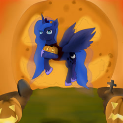 Size: 4500x4500 | Tagged: safe, princess luna, alicorn, pony, undead, vampire, vampony, absurd resolution, cute, halloween, holiday, lunabetes, pumkin, solo