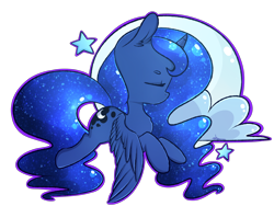 Size: 4000x3000 | Tagged: safe, artist:ashee, princess luna, alicorn, pony, chibi, eyes closed, moon, simple background, solo, stars, transparent background