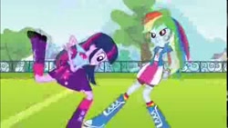 Size: 1280x720 | Tagged: safe, derpibooru import, screencap, rainbow dash, twilight sparkle, equestria girls, needs more jpeg, pixelated