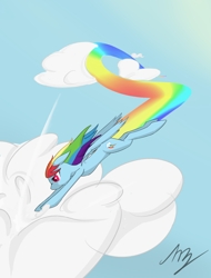 Size: 1202x1584 | Tagged: safe, artist:nizmir, rainbow dash, pegasus, pony, cloud, cloudy, flying