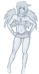 Size: 584x1100 | Tagged: safe, artist:blueteardrop, rainbow dash, bikini, breasts, clothes, delicious flat chest, dog tags, female, humanized, swimsuit, winged humanization