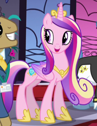 Size: 367x475 | Tagged: safe, screencap, princess cadance, alicorn, pony, princess spike (episode), cropped, female, happy, looking back, mare, open mouth, solo focus