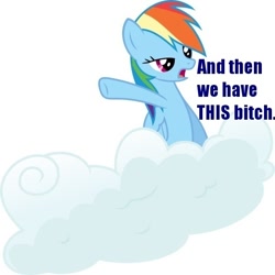 Size: 600x600 | Tagged: safe, edit, rainbow dash, pegasus, pony, and then we have this bitch, cloud, simple background, text edit, vector, vulgar, white background