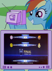 Size: 511x700 | Tagged: safe, rainbow dash, pegasus, pony, barcelona, bayern munich, borussia dortmund, exploitable meme, football, real madrid, tv meme, uefa champions league