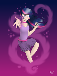 Size: 1374x1828 | Tagged: safe, artist:spirit-dude, derpibooru import, twilight sparkle, human, clothes, humanized, looking at you, pleated skirt, reaching out, skirt, solo, stylus, tanktop