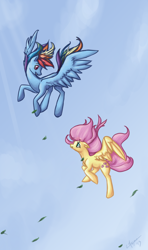 Size: 800x1354 | Tagged: safe, artist:jolticune, fluttershy, rainbow dash, pegasus, pony, female, mare, windswept mane, wings