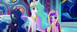 Size: 1920x804 | Tagged: safe, screencap, princess cadance, princess celestia, princess luna, alicorn, pony, my little pony: the movie, canterlot castle