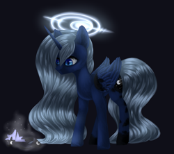 Size: 1263x1120 | Tagged: safe, artist:z00umi, princess luna, alicorn, pony, alternate hairstyle, missing accessory, simple background, solo