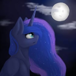 Size: 600x600 | Tagged: safe, artist:lilrandum, princess luna, alicorn, pony, bust, moon, night, portrait, solo