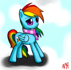 Size: 1193x1179 | Tagged: safe, artist:neohooves, rainbow dash, pegasus, pony, clothes, cloud, cloudy, scarf, solo