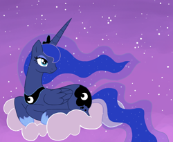 Size: 1100x900 | Tagged: safe, artist:elana-louise, princess luna, alicorn, pony, cloud, female, mare, prone, solo